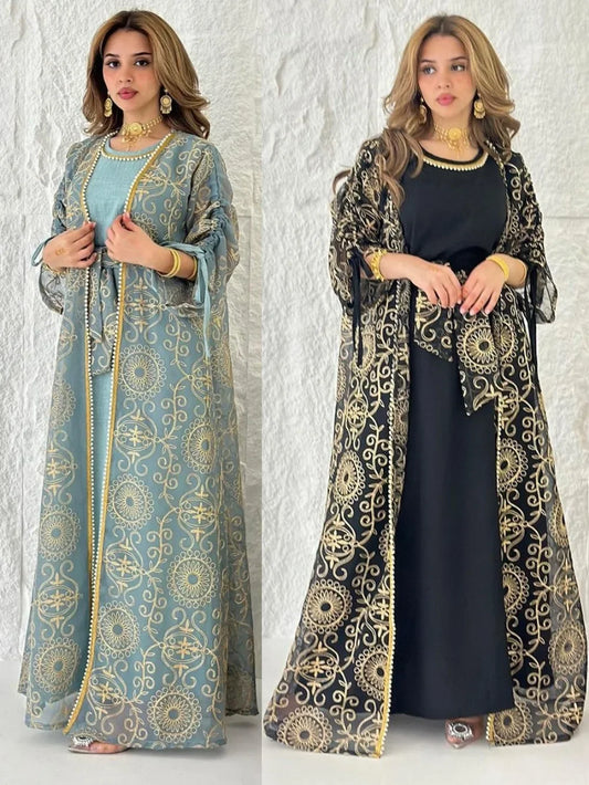 Two-piece embroidered abaya