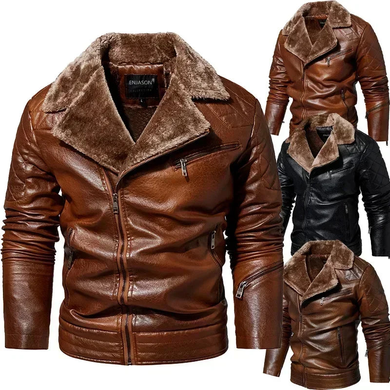 Fashionable warm winter leather jacket for men