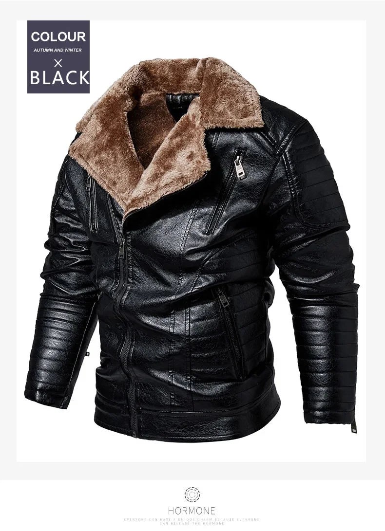 Fashionable warm winter leather jacket for men