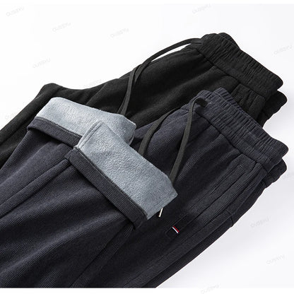 Winter Fleece Warm Thick Corduroy Pants Men Business Elastic Waist Classic Outdoors Jogging Straight Casual Trousers Male Gift