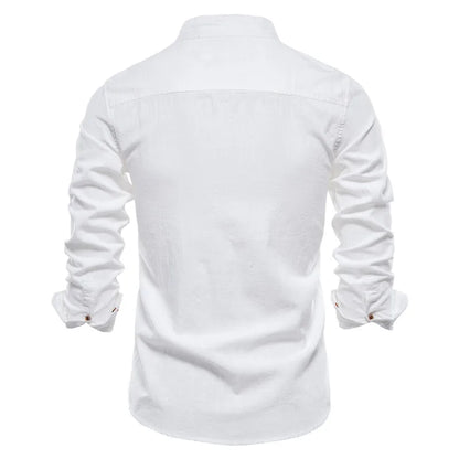 New Spring Summer 100% Cotton Social Shirt Men Solid Color Embroidery Brand Shirts Blouses High Quality White Shirt For Men