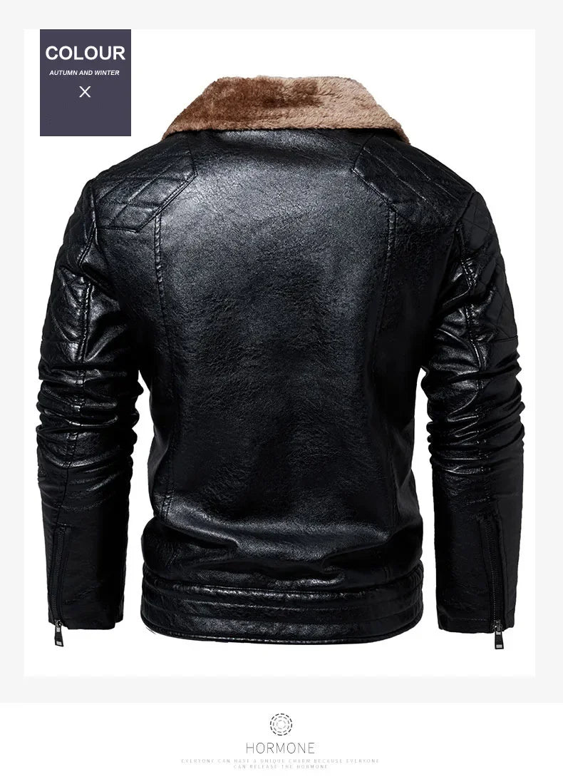 Fashionable warm winter leather jacket for men