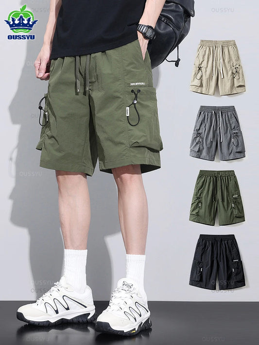 2024 New Summer Thin Shorts Pants Men Cargo Work Side Pockets Baggy Joggers Bermuda Knee Beach Short Pant Male Plus Size M-4XL