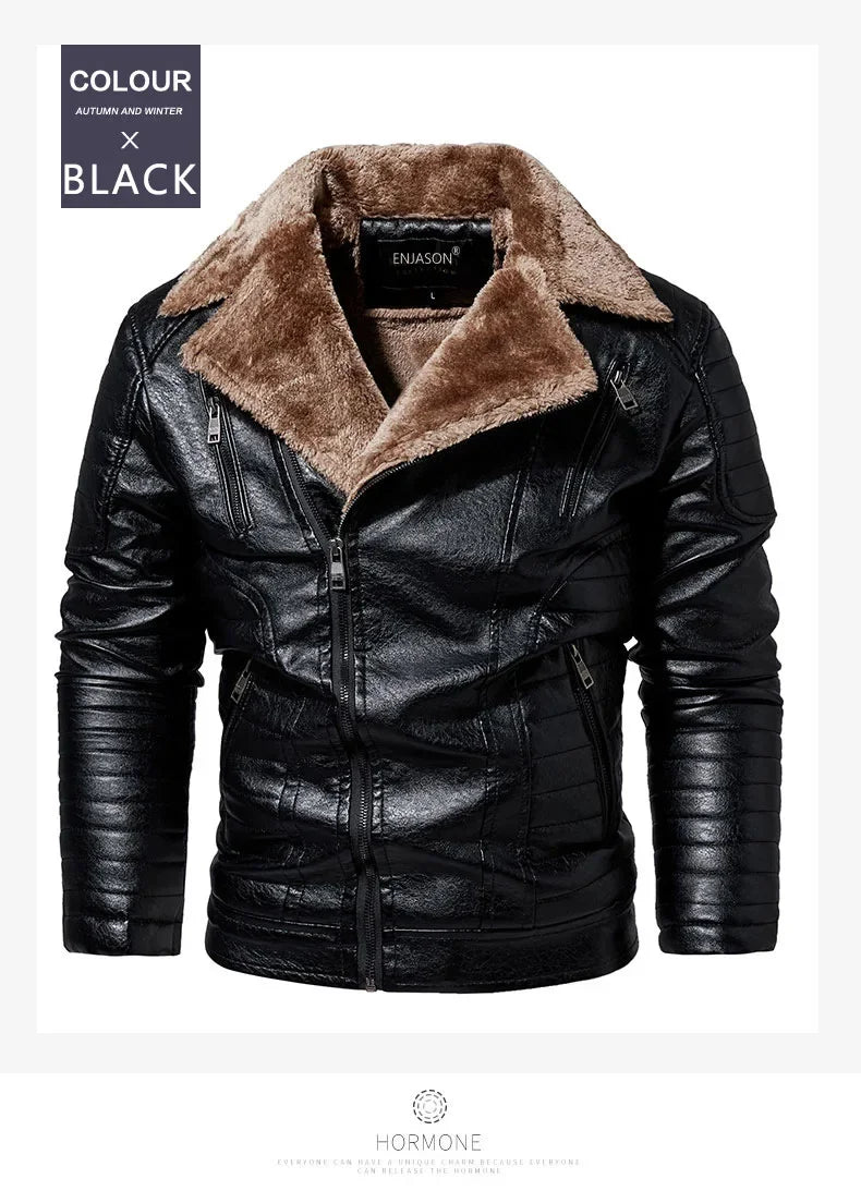 Fashionable warm winter leather jacket for men