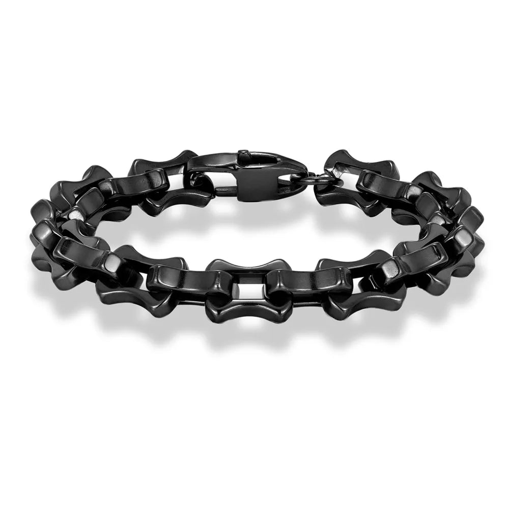 MKENDN  Locomotive Vintage Oxidized Black Keel Chain Link Men Bracelet Punk Stainless Steel Motorcycle Bracelets Male Jewelry