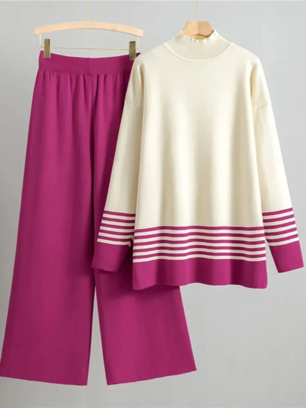 Women's 2 Piece Set Striped Pullover Wide Leg Knitted Sweater