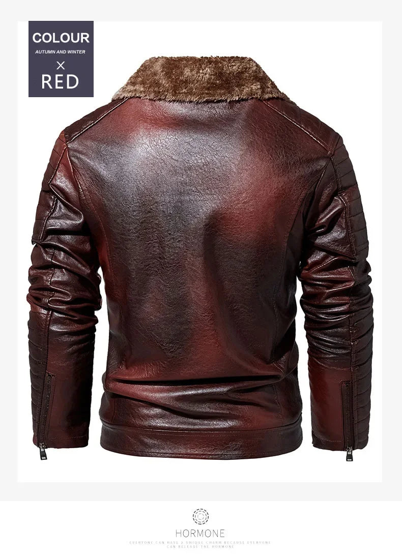 Fashionable warm winter leather jacket for men