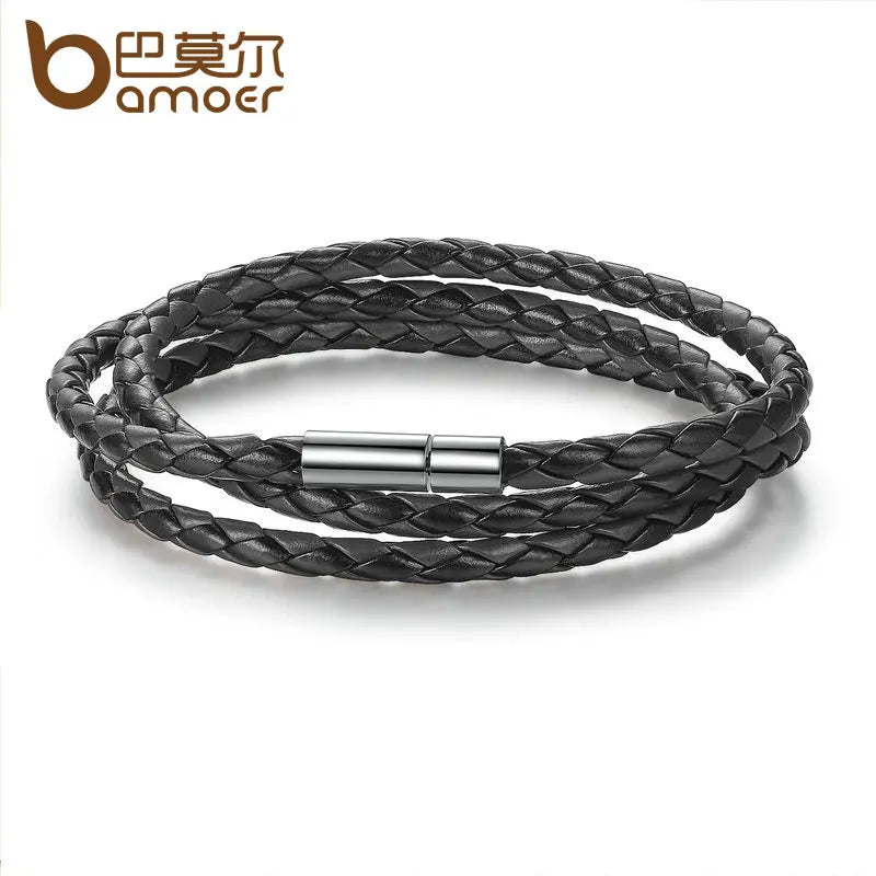 BAMOER 6 Color Wholesale Long Chain Adjustable Magnet Buckle Unisex PU leather Bracelets for Women and Men Fashion Jewelry