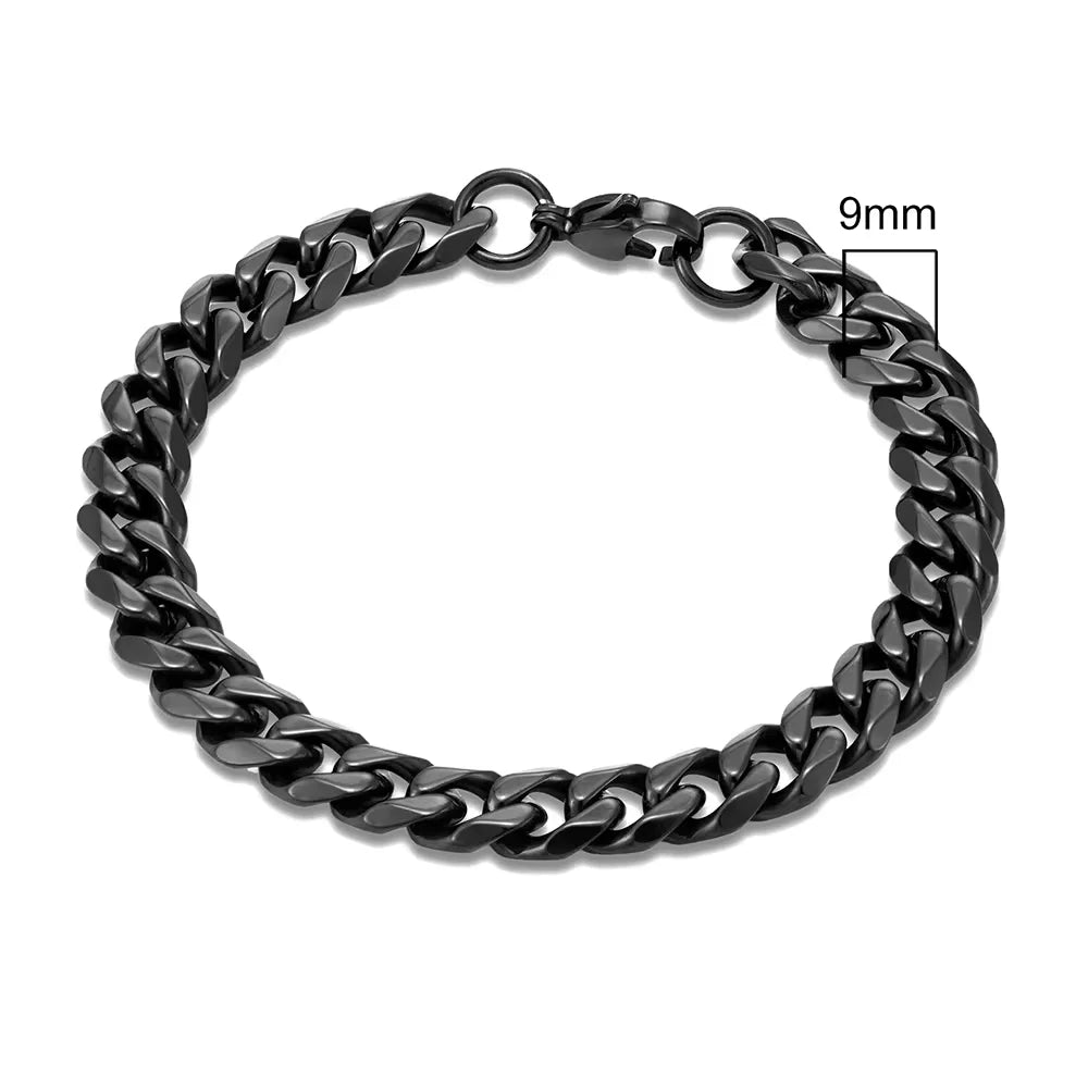 MKENDN 3-11mm Locomotive Men Punk Rock Stainless Steel Curb Cuban Link Chain Silver Color Bracelet For Women Biker Jewelry