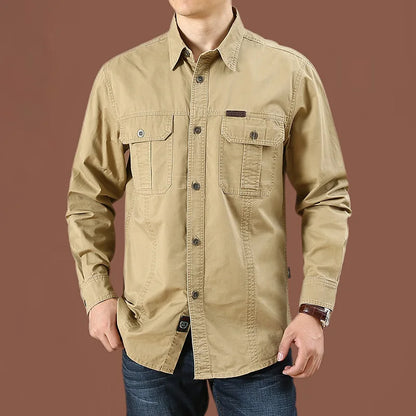 2023 Cargo Shirt Men Long Sleeve Casual Cotton Shirts High Quality Camisa Militar Overshirt Brand Clothing Black Blouses 5XL