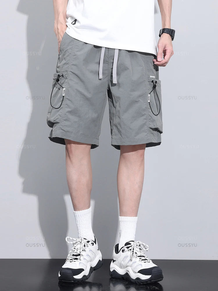 2024 New Summer Thin Shorts Pants Men Cargo Work Side Pockets Baggy Joggers Bermuda Knee Beach Short Pant Male Plus Size M-4XL