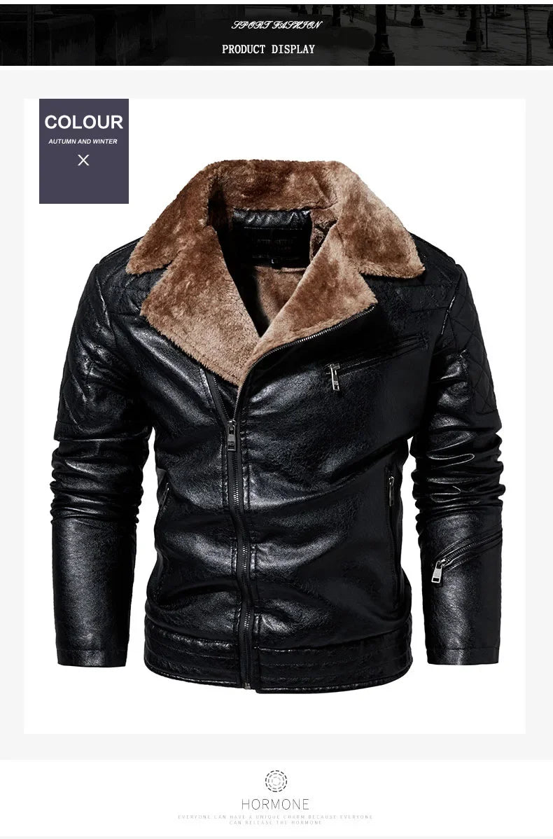 Fashionable warm winter leather jacket for men