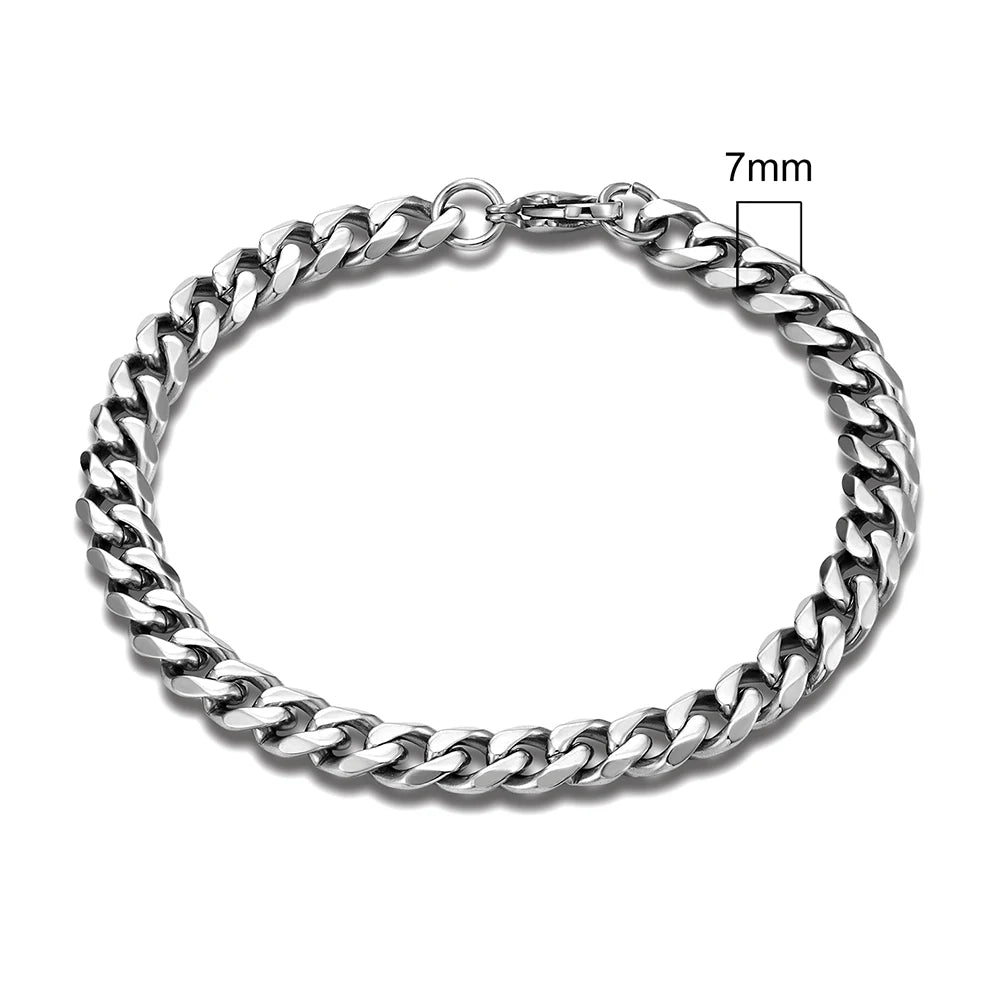 MKENDN 3-11mm Locomotive Men Punk Rock Stainless Steel Curb Cuban Link Chain Silver Color Bracelet For Women Biker Jewelry