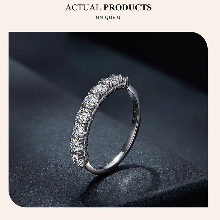 BAMOER 0.8CT D Color VVS1 EX Round Moissanite Ring 925 Sterling Silver Eternity Ring Women Engagement Wedding Luxury Band