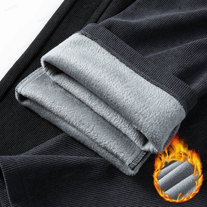 Winter Fleece Warm Thick Corduroy Pants Men Business Elastic Waist Classic Outdoors Jogging Straight Casual Trousers Male Gift