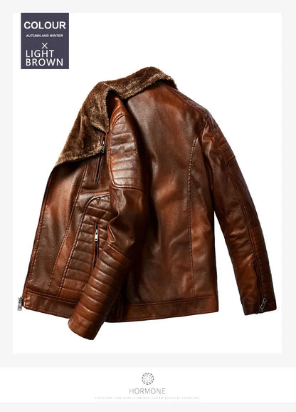 Fashionable warm winter leather jacket for men