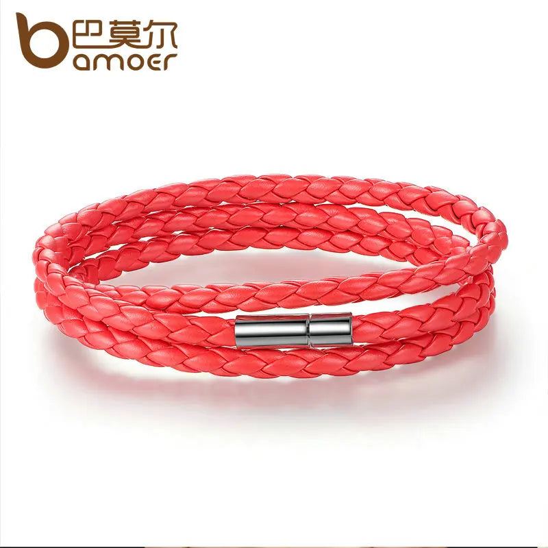 BAMOER 6 Color Wholesale Long Chain Adjustable Magnet Buckle Unisex PU leather Bracelets for Women and Men Fashion Jewelry