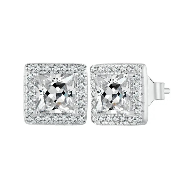 BAMOER Platinum Plated Halo CZ Stud Earrings 925 Sterling Silver Hypoallergenic Classic Elegant Earrings Fashion Jewellry BSE893