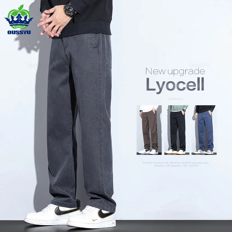 Autumn Winter New Upgraded Lyocell Fabric Pants Men Loose Straight Elastic Waist Thick Casual Wide Trousers Male Large Size 5XL