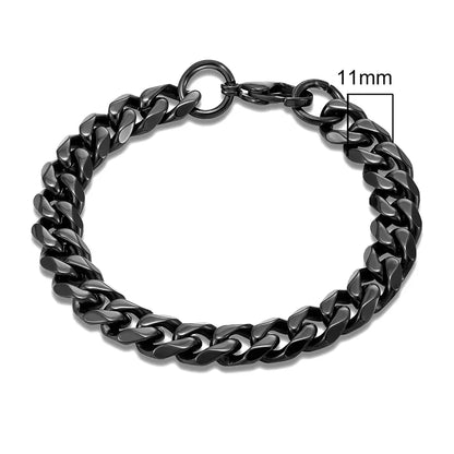 MKENDN 3-11mm Locomotive Men Punk Rock Stainless Steel Curb Cuban Link Chain Silver Color Bracelet For Women Biker Jewelry