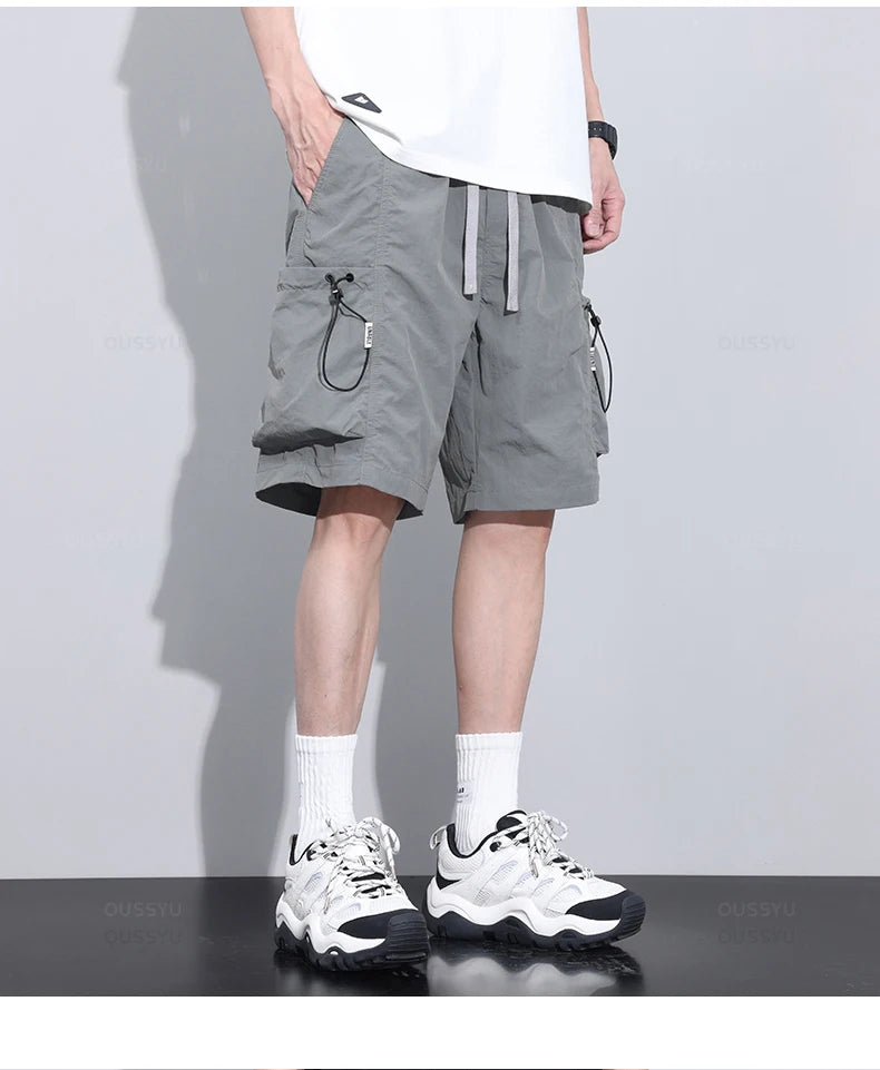 2024 New Summer Thin Shorts Pants Men Cargo Work Side Pockets Baggy Joggers Bermuda Knee Beach Short Pant Male Plus Size M-4XL