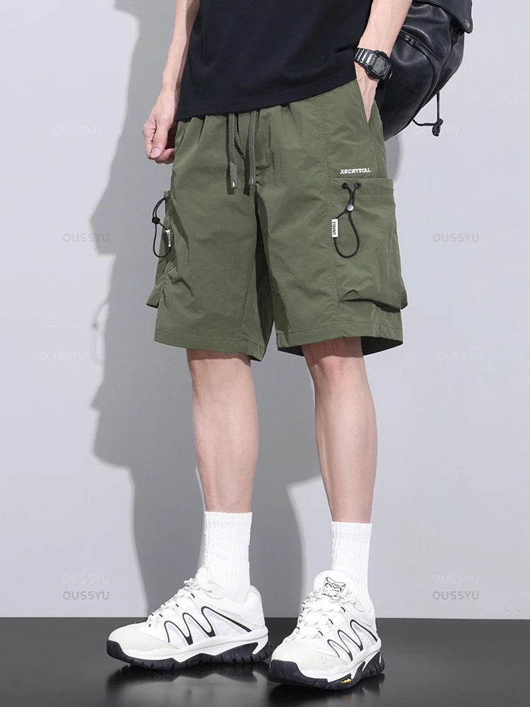 2024 New Summer Thin Shorts Pants Men Cargo Work Side Pockets Baggy Joggers Bermuda Knee Beach Short Pant Male Plus Size M-4XL