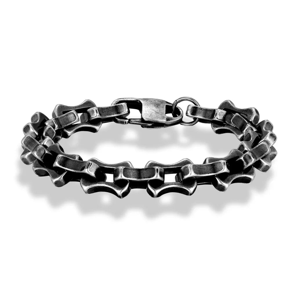 MKENDN  Locomotive Vintage Oxidized Black Keel Chain Link Men Bracelet Punk Stainless Steel Motorcycle Bracelets Male Jewelry