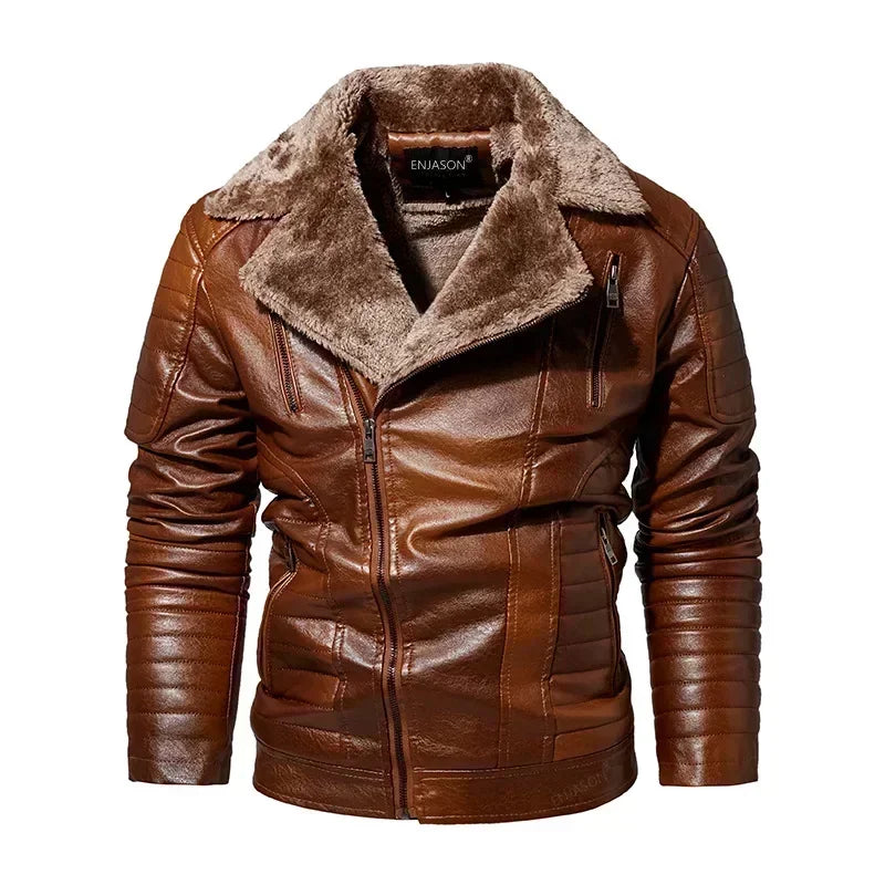 Fashionable warm winter leather jacket for men