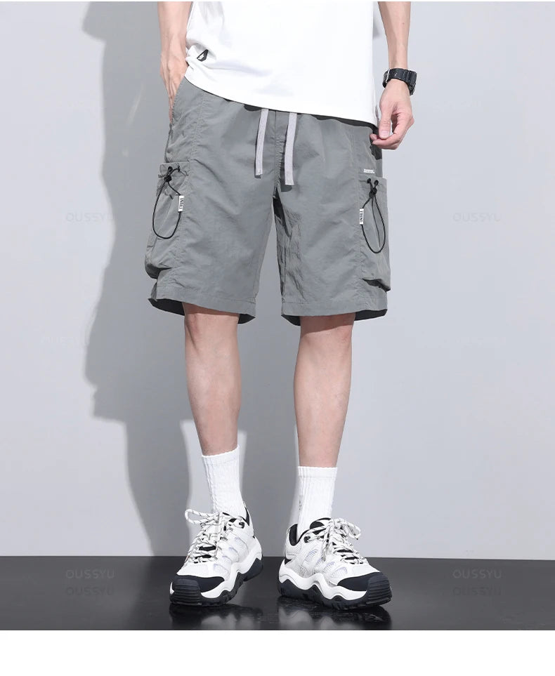 2024 New Summer Thin Shorts Pants Men Cargo Work Side Pockets Baggy Joggers Bermuda Knee Beach Short Pant Male Plus Size M-4XL