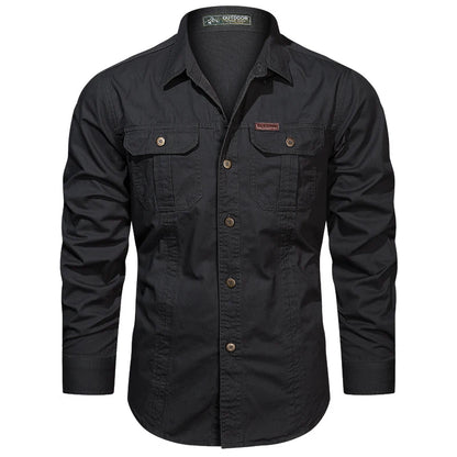 2023 Cargo Shirt Men Long Sleeve Casual Cotton Shirts High Quality Camisa Militar Overshirt Brand Clothing Black Blouses 5XL