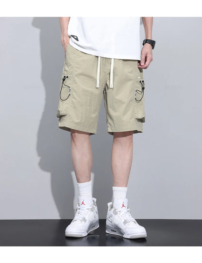 2024 New Summer Thin Shorts Pants Men Cargo Work Side Pockets Baggy Joggers Bermuda Knee Beach Short Pant Male Plus Size M-4XL