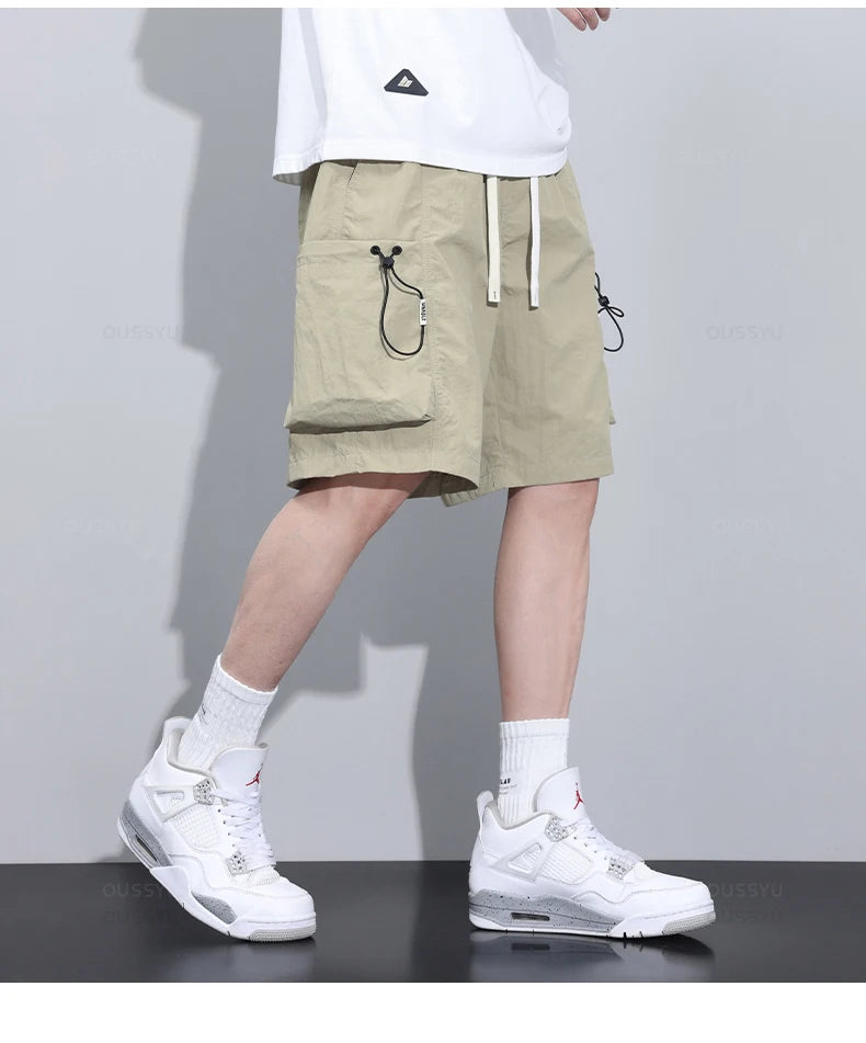 2024 New Summer Thin Shorts Pants Men Cargo Work Side Pockets Baggy Joggers Bermuda Knee Beach Short Pant Male Plus Size M-4XL