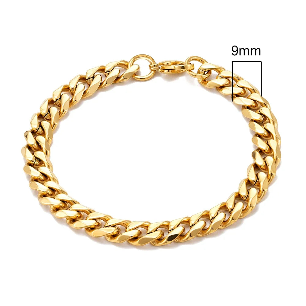 MKENDN 3-11mm Locomotive Men Punk Rock Stainless Steel Curb Cuban Link Chain Silver Color Bracelet For Women Biker Jewelry