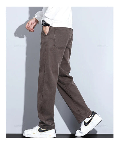 Autumn Winter New Upgraded Lyocell Fabric Pants Men Loose Straight Elastic Waist Thick Casual Wide Trousers Male Large Size 5XL