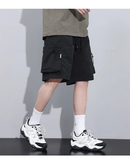 2024 New Summer Thin Shorts Pants Men Cargo Work Side Pockets Baggy Joggers Bermuda Knee Beach Short Pant Male Plus Size M-4XL