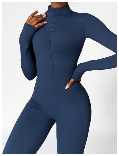 Zipper Yoga Rompers Long Sleeved One-piece Women's Sportswear Gym Jumpsuits Workout High-intensity Fitness Skin-tight Garment