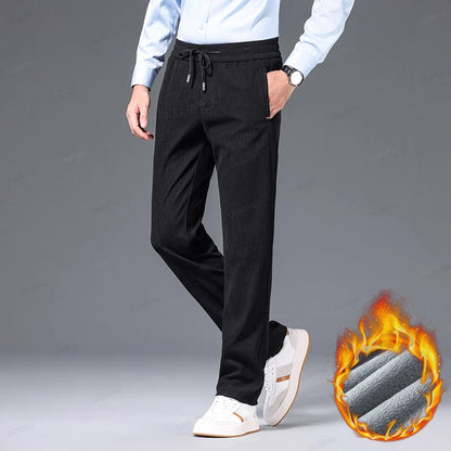 Winter Fleece Warm Thick Corduroy Pants Men Business Elastic Waist Classic Outdoors Jogging Straight Casual Trousers Male Gift