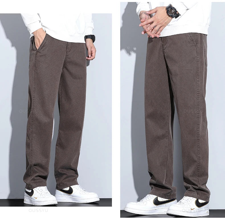 Autumn Winter New Upgraded Lyocell Fabric Pants Men Loose Straight Elastic Waist Thick Casual Wide Trousers Male Large Size 5XL