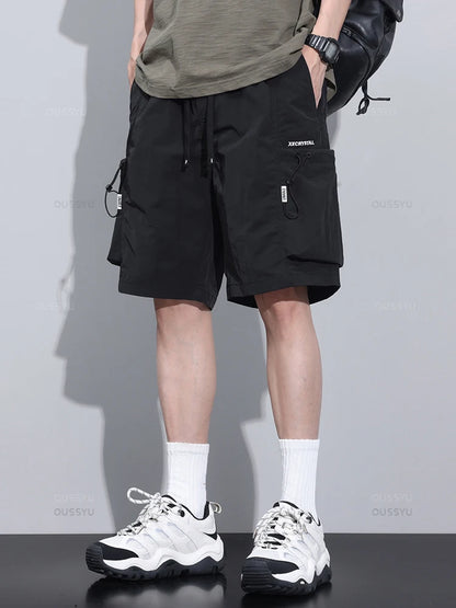 2024 New Summer Thin Shorts Pants Men Cargo Work Side Pockets Baggy Joggers Bermuda Knee Beach Short Pant Male Plus Size M-4XL