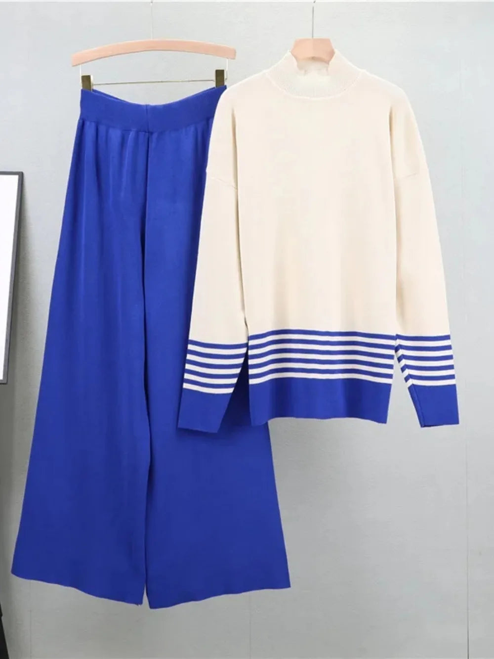 Women's 2 Piece Set Striped Pullover Wide Leg Knitted Sweater