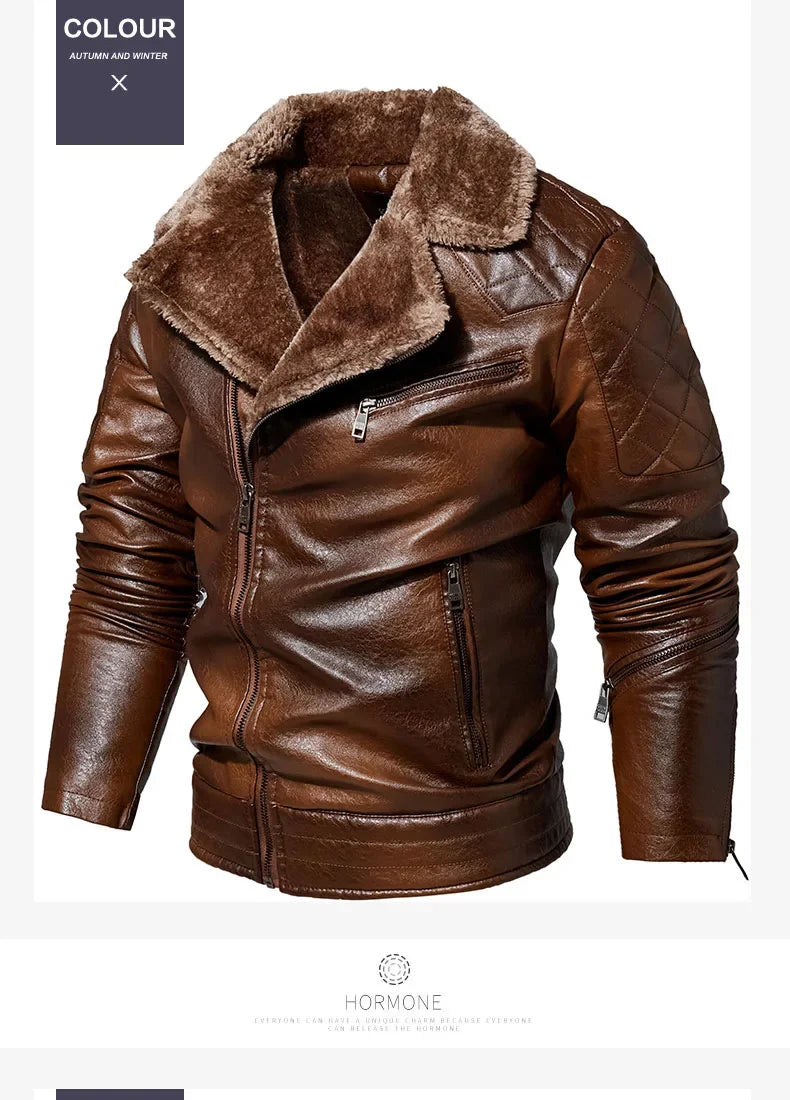 Fashionable warm winter leather jacket for men