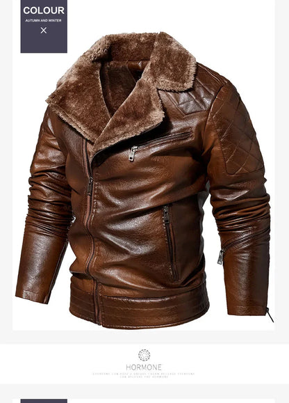 Fashionable warm winter leather jacket for men