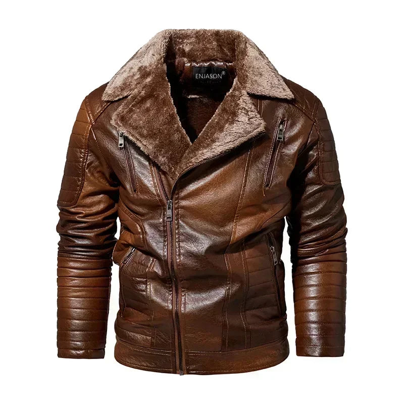 Fashionable warm winter leather jacket for men