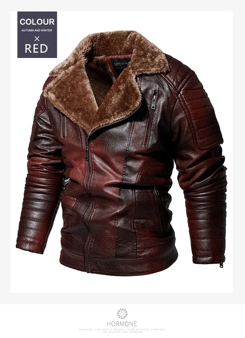 Fashionable warm winter leather jacket for men