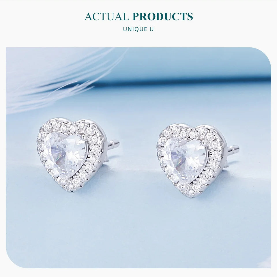 BAMOER Platinum Plated Halo CZ Stud Earrings 925 Sterling Silver Hypoallergenic Classic Elegant Earrings Fashion Jewellry BSE893